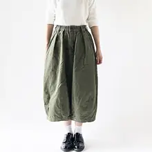 全棉水洗高腰バルーンスカート【フィット・秋用】