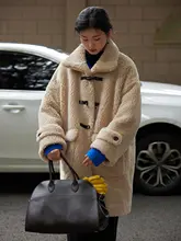 Nice people 保温性のあるフード付きトグルコート【エコファー・テディベアデザイン】