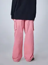 ピンクの立体ポケット付きカーゴパンツ【秋用・カップル向け・ストレート・ルーズフィット】