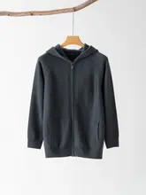メンズ 厚手の100%山羊毛カーディガン【フード付き・秋冬用・ゆったりサイズ・ジップアップ・ニットジャケット】