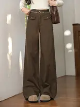 デニムパンツ レディース ワイド ストレート ヴィンテージ ブラウン カジュアル 秋