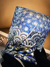 手作りの波模様江戸切子ウイスキーグラス【クリスタル製・ギフトボックス付き】