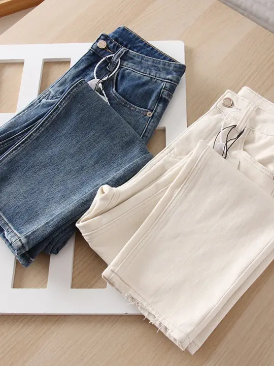 快適な履き心地の高腰デニムパンツ【柔らかい洗濯済みコットン・ストレッチ・シンプルデザイン・ストレート】（セットアップ対応）