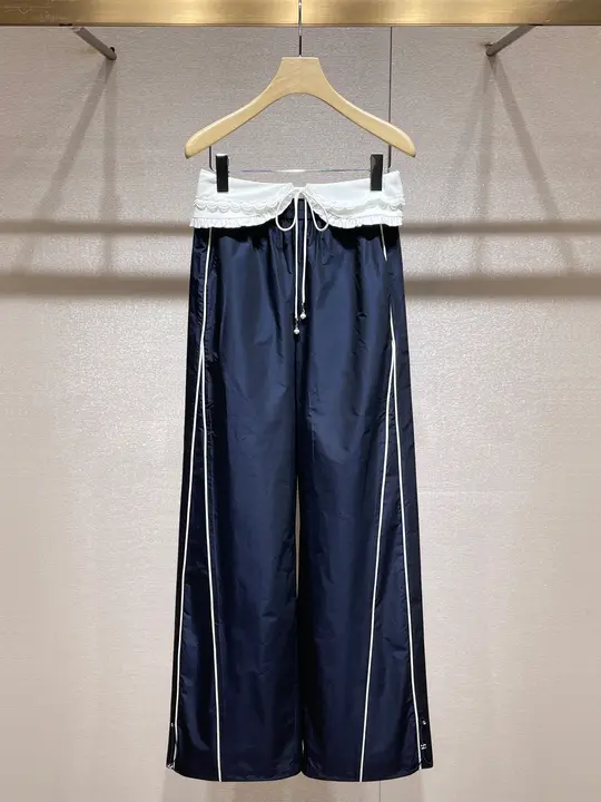 取り外し可能なウエストベルト付きカジュアルパンツ【花柄刺繍・スポーティー・ストレート】（セットアップ対応）