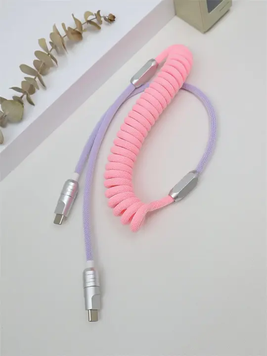 マカロンカラーの急速充電対応データケーブル【iPhone・Huawei用・螺旋デザイン】