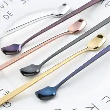 304不錆鋼製のクリエイティブな四角いヘッドロングハンドルコーヒースプーン【韓国風・アイススプーン】