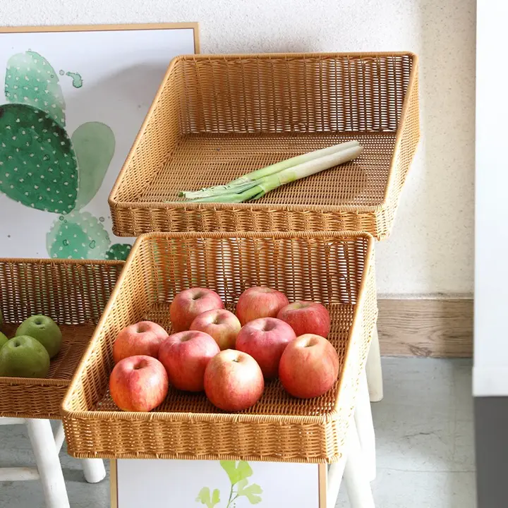Kens 籐風編み スーパーラック用展示バスケット【家庭用・果物・野菜・お菓子収納・テーブル収納ボックス】