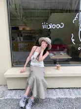 魅力的なドレープのバストアップトップス【アメリカンヴィンテージ・夏用】とオープンスリットハイウエストスカート（セットアップ対応）