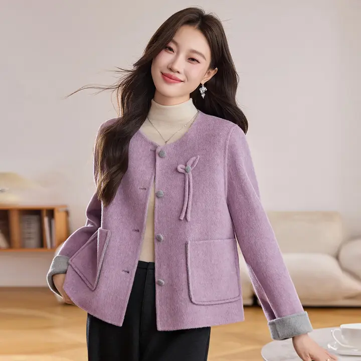 軽やかで上品なショートウールコート【ダブルフェイス・女性用・秋冬向け】