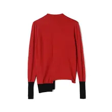 魅力的な配色デザインの長袖ニットトップス【微ストレッチ・スタイルアップ効果・秋冬用】