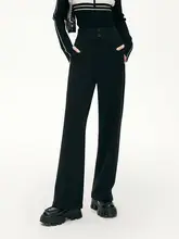 高腰ダブルボタン保温スリムストレートパンツ【冬用・長ズボン・レディース】（セットアップ対応）