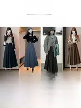 深い灰色のウール調スカート【高腰・Aライン・プリーツ・秋冬用・ミディ丈】