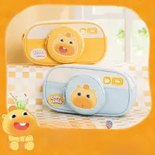 アニメデザインの大容量ペンケース【かわいい水豚・学生向け・文房具収納に最適】