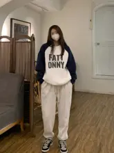 カジュアルデザインの配色ラウンドネックスウェットシャツ【春秋用・ゆったりシルエット・ドルマンスリーブ】
