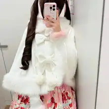 秋冬用の毛糸のケープ【可愛いリボン付き・短丈・厚手】