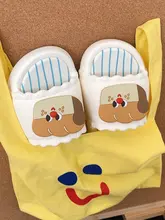 可愛いトーストデザインのフラットサンダル【夏用・レディース・EVA製・室内・花飾り付き】