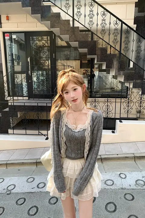 マハ毛のダイヤモンドパターンキャミソールカーディガン【秋用・ファッショナブル・二色展開】（セットアップ対応）