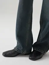 加毛のヴィンテージブルー デニムパンツ【ハイウエスト・スリムフィット・ワイドレッグ】（セット アップ対応）