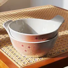 おしゃれな日本風 陶磁器飯碗【サラダ・火鍋用・取っ手付き・輸出用】