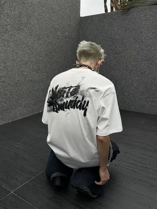 MaxDstr メンズ フィット コットン 半袖Tシャツ【アメリカンビンテージ・ボヤけた文字デザイン・カジュアル】