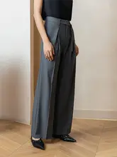 高級感漂うリボンデザインのダブルブレストパンツ【春夏用・中高腰・体型カバー・レディース】（セットアップ対応）