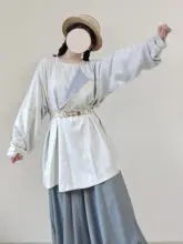 優雅なデザイン！青いテンセル素材の円首袍とランタンパンツ【日常用】