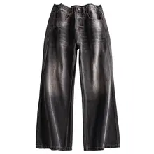 デニムパンツ メンズ 竹節綿 ウォッシュ加工 フレア ワイド ストリート ブラック 春