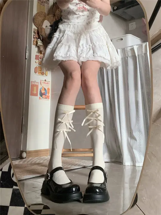 レッグウェア 少女 ロリータ 薄手 バタフライリボン