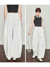 白色のカジュアルパンツ【ドローストリング・ワークパンツ・女性用】
