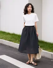 オリジナルコットン製 ドット柄の中長丈Aラインスカート【秋冬用・オールマイティ】