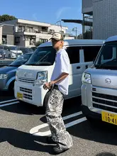 デニムパンツ メンズ レオパード柄 ヴィンテージウォッシュ ワイドパンツ ストレート ルーズ フロアレングス アメカジ