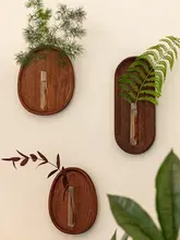 木製ガラス試験管花瓶【壁掛け・水耕栽培・小型グリーン植物用・個性的なインテリア装飾】