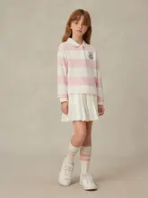 刺繍ストライプデザインの長袖POLOシャツ【女の子用・春秋向け・コットン】
