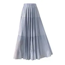 高腰のシフォンプリーツスカート【夏用・Aライン・大きな裾】