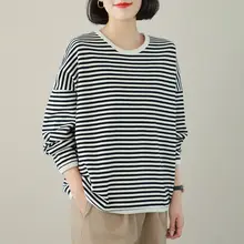 ストライプデザインのトレーナー【ゆったりシルエット・春秋用・カジュアルトップス】