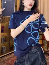 女性用 ゆったりとしたデザインのプリント半袖Tシャツ【スタイリッシュ・普段使いに最適・スリム効果】