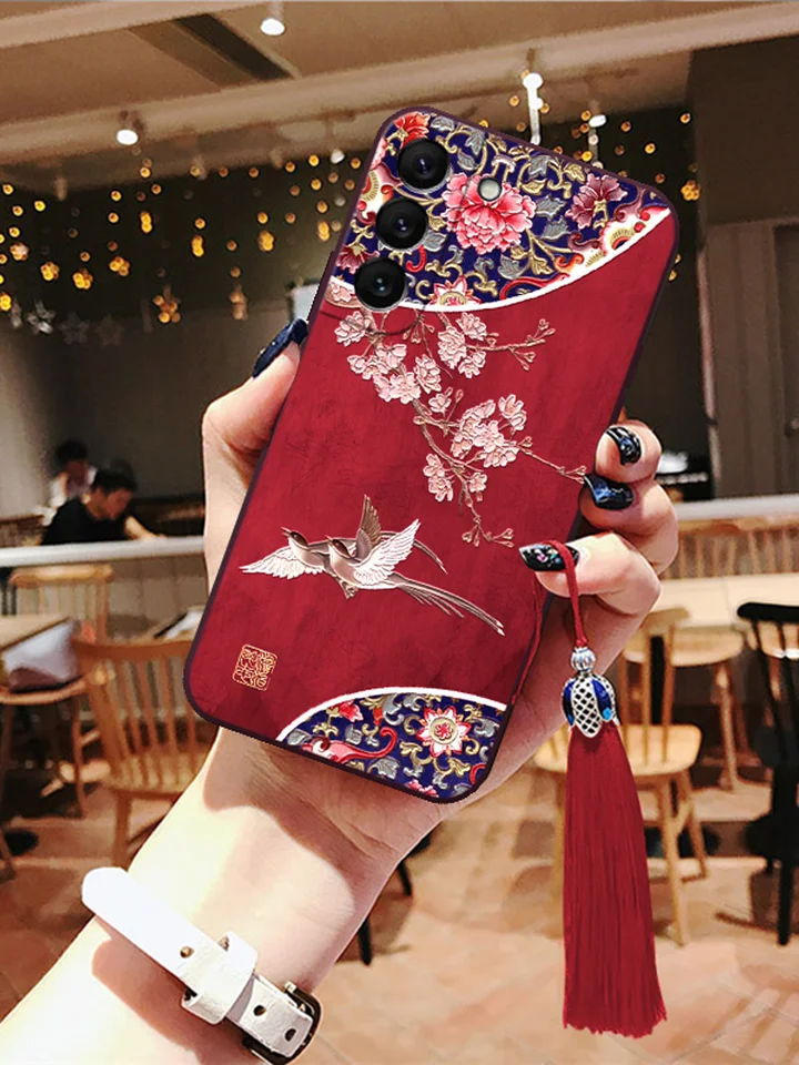 立体浮彫りデザイン サムスン Galaxy S25/S24/S23 対応スマホケース【古風花鳥・シリコン素材・衝撃吸収】