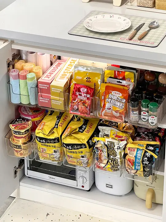 伸縮式キッチン収納ボックス【調味料入れ・袋入り調味料対応・仕切り付き】