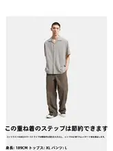 夏用 ゆったりとした麻風ストライプ キューバカラー短袖シャツ