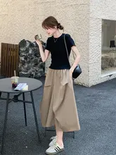 甘美な黒のTシャツとスカート【夏用・優雅なスタイル・体型カバー】（セットアップ対応）