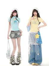 カートゥーンプリントの半袖Tシャツ【レディース・夏用・極上の柔らかさ・すっきりしたシルエット】