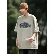 ROCKYABLE メンズ・レディース用 ヴィンテージ風 コットンラウンドネック半袖Tシャツ【ウォッシュ加工・プリントデザイン】