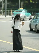 高級感あるブラックPUスカート【女性用・シンプルデザイン・ロング丈】