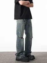 NOW3 メンズヴィンテージ風ウォッシュドデニムパンツ【ストレート・フレア・スリムフィット】