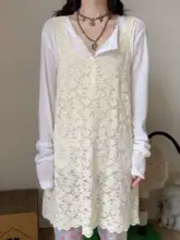 レトロレース中長ワンピース【ユニークデザイン・重ね着対応】