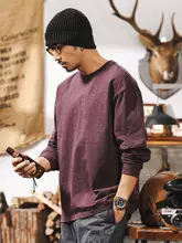 竹節模様の純綿ロングスリーブTシャツ【春用・多巴胺パープル・ゆったりシンプル】（セットアップ対応）