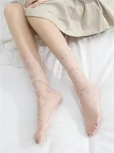 透明薄手チュール月と星のデザインソックス【春夏用・女性用・中筒】
