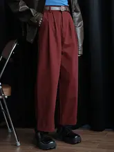 レディース 秋用ハイウエスト カジュアルワイドパンツ【レトロスタイル・ストレートシルエット・赤色】（セットアップ対応）