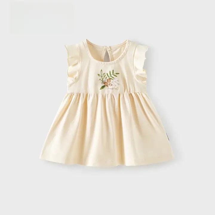 可愛いデザインの女の子用夏用ワンピース【フリル袖・背中開き・キッズ】
