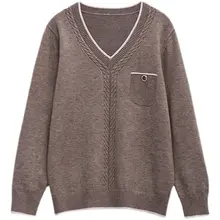 デザイン性のあるVネック長袖ニットトップス【秋冬用・大きいサイズ・スリム効果】